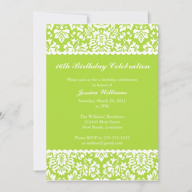 Floral Damask Birthday Einladung (Vorderseite)