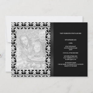 Floral Damask Black & White Foto Alle Veranstaltun Einladung