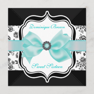 Floral Damask Einladung mit Aquamarinem Bow