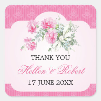 Floral Damask Elegant Wedding Vielen Dank Quadratischer Aufkleber