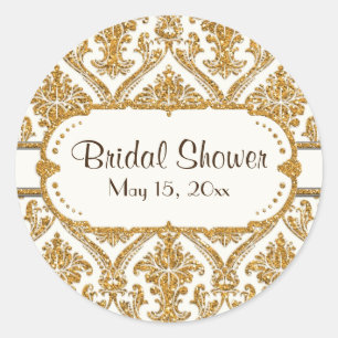 Floral Damask Elegantes Gold Glitzer Brautparty Runder Aufkleber