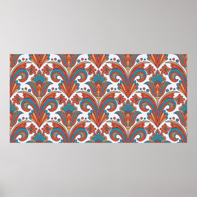 Floral Damask farblose nahtlose Muster Poster (Vorne)