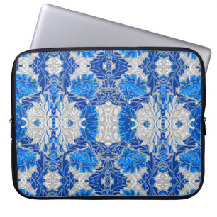 Floral Damask, Sapphire Blue und Grau Laptopschutzhülle