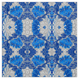 Floral Damask, Sapphire Blue und Grau Stoff