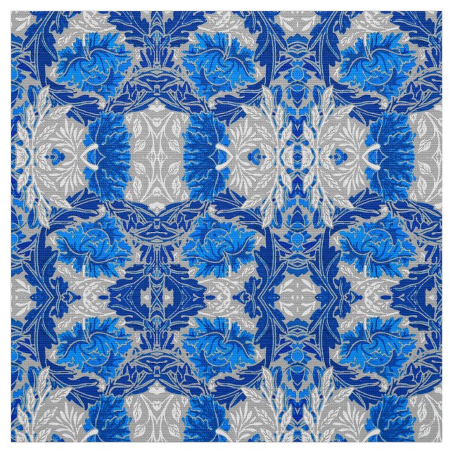 Floral Damask, Sapphire Blue und Grau Stoff (Muster)