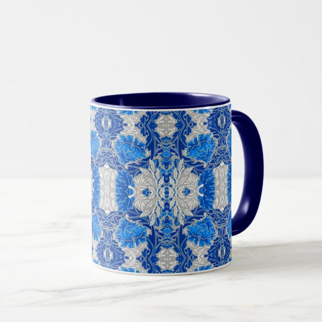 Floral Damask, Sapphire Blue und Grau Tasse (VorderseiteRechts)