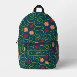 Floral Damask Sonnenblume Boho Navy Blauer Volksku Bedruckter Rucksack