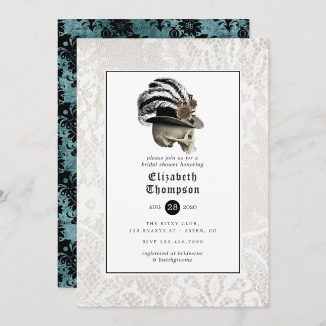 Floral Damask und Spitzen Gothic-Brautparty Einladung (Vorne/Hinten)