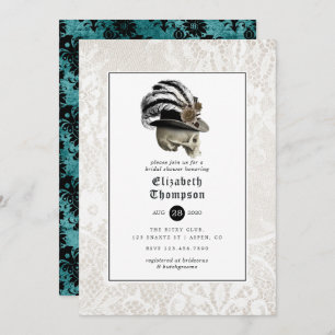 Floral Damask und Spitzen Gothic-Brautparty Einladung