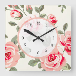 Floral Damast Quadratische Wanduhr