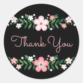 Floral danke Ihnen Schwarz-Rosa-Blume Hochzeit Runder Aufkleber