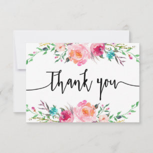 Floral Dankeschön Karte, Grün, Boho Mitteilungskarte
