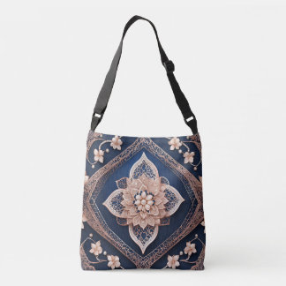 Floral Dark Blue Diamond AI art Tragetaschen Mit Langen Trägern