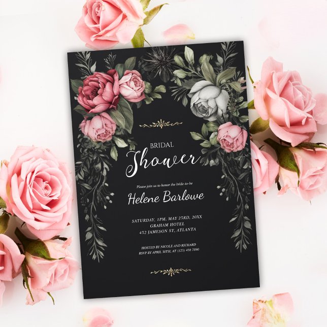Floral Dark Gothic Brautparty Einladung (Floral Dark Gothic Bridal Shower Invitation)