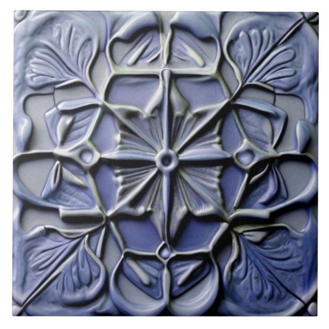 Floral Dark Indigo Blue Imitats Relief Blume Cross Fliese (Vorderseite)