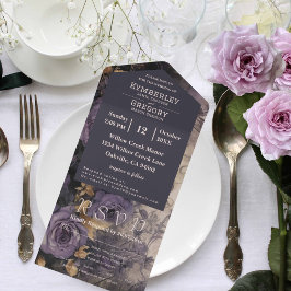 Floral Dark Plum Lila Rose Gold Akzente E-Mail All In One Einladung