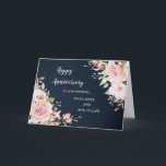 Floral Daughter & Son in Law Wedding Jubiläum Karte<br><div class="desc">Happy Hochzeitjubiläumskarte für Tochter und Sohn im Jura mit eleganten,  rot-rosa Aquarellfarben-Blume und marineblau Hintergrund und Herz-Filz Vers.</div>