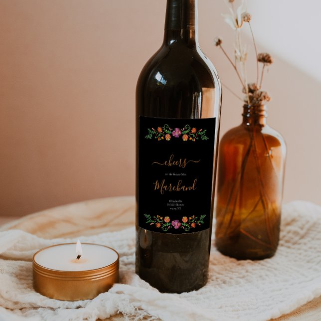 Floral Day of the Dead Bridal Shower Weinetikett (Von Creator hochgeladen)