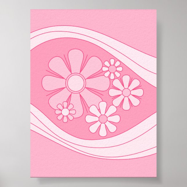 Floral Daydream Retro 60er Pink Pastell Blume Poster (Vorne)