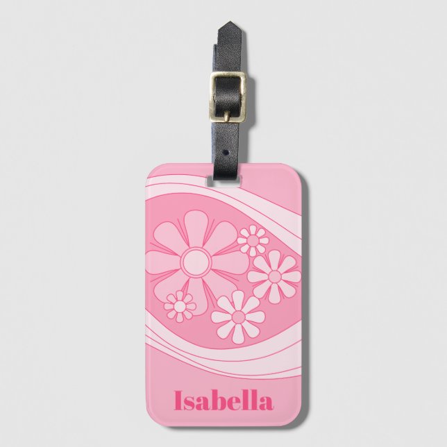 Floral Daydream Retro 60er Pink Pastell Personalis Gepäckanhänger (Vorderseite Vertikal)