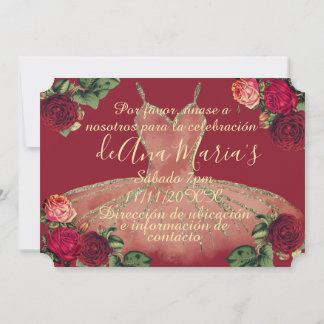 Floral de Borgoña Quinceanera Celebración Einladung