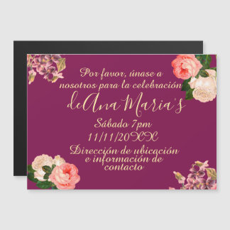 Floral de Borgoña Quinceanera Celebración Magneteinladung