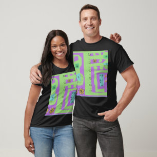 Floral Decal Ethnic Print Green Lila Black T-Shirt