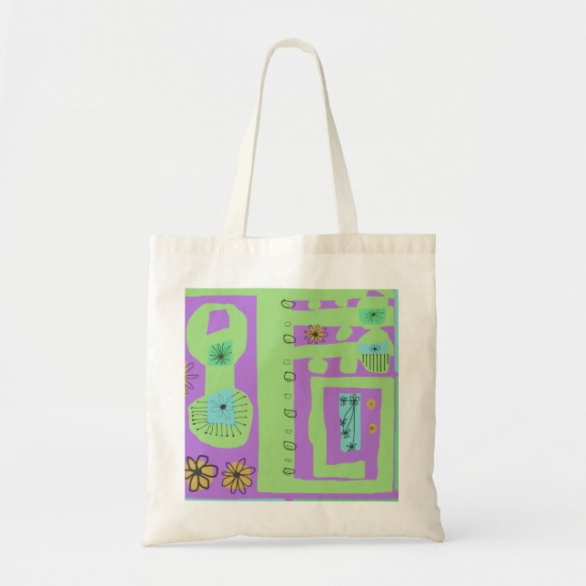 Floral Decal Ethnic Print Green Lila Black Tragetasche (Vorne)