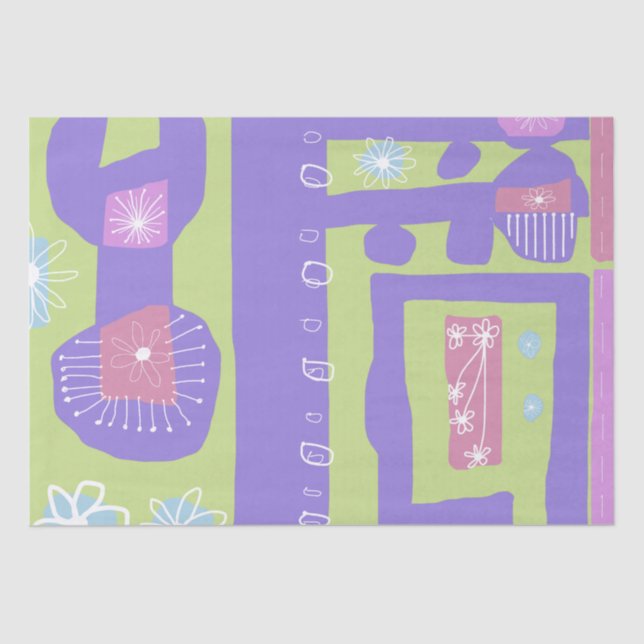 Floral Decal Ethnic Print Lila grün Seidenpapier (Vorderseite)