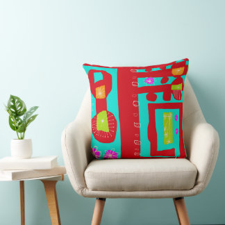 Floral Decal Ethnic Print Red Türkise White Kissen