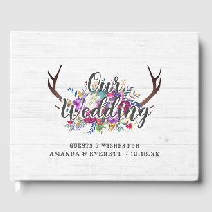 Floral Deer Antler Bouquet Rustic Wedgram Gästebuch