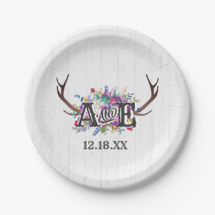 Floral Deer Antler Bouquet Rustic Wedgram Pappteller