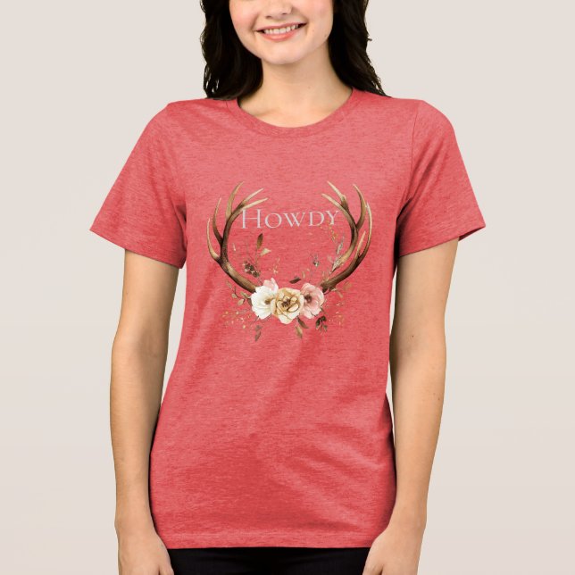 Floral Deer Antlers Cowgirl Tri-Blend Shirt (Vorderseite)