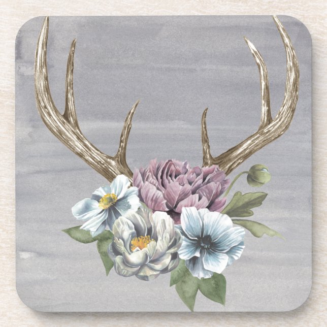 Floral Deer Antlers Getränkeuntersetzer (Vorderseite)