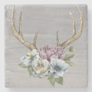 Floral Deer Antlers Steinuntersetzer