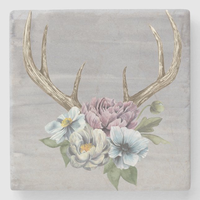 Floral Deer Antlers Steinuntersetzer (Vorderseite)