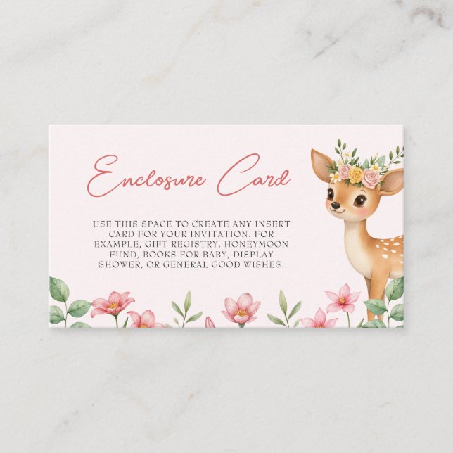 Floral Deer Baby Enclosure Card Begleitkarte (Vorderseite)