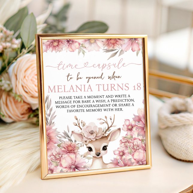 Floral Deer Birthday Time Capsule Sign Sockelschild (Von Creator hochgeladen)