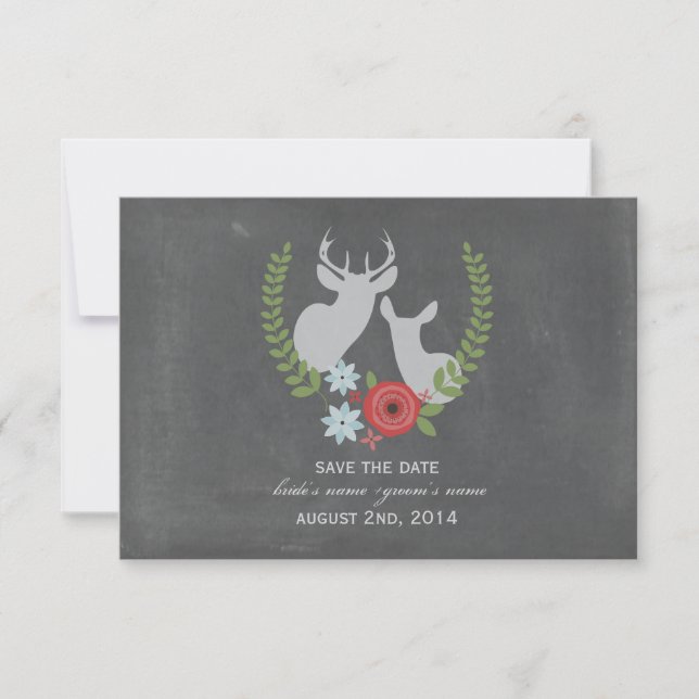 Floral Deer Chalk Save the Date Inspiriert (Vorderseite)