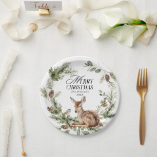 Floral Deer Elegant Moderne frohe Weihnachten Pappteller