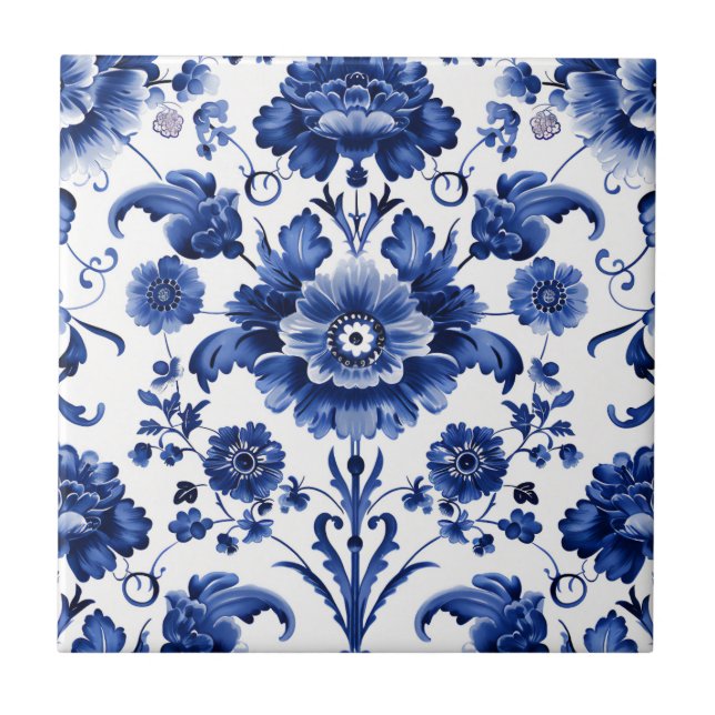 Floral Delft Blue Fliese (Vorderseite)