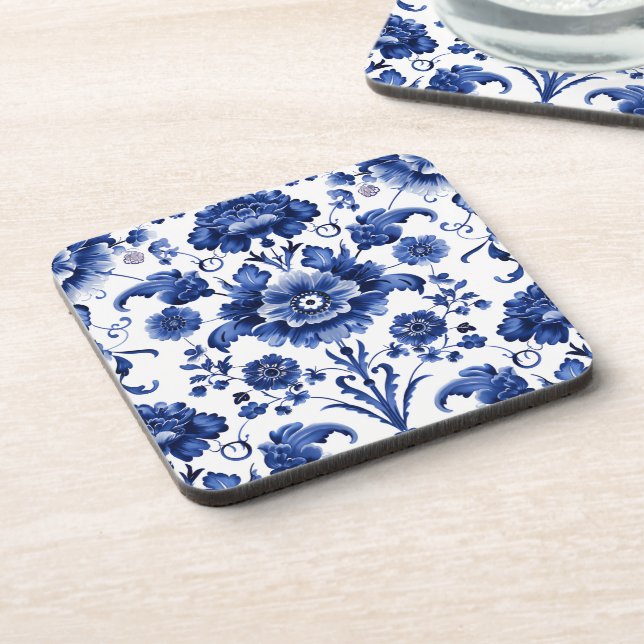 Floral Delft Blue Getränkeuntersetzer (Linke Seite)