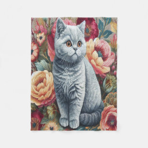 Floral Delight British shorthair Cat, Niedlich Kit Fleecedecke