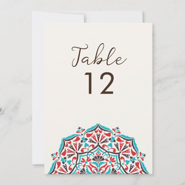 Floral Delight Mandala Wedding Table Number Einladung (Vorderseite)