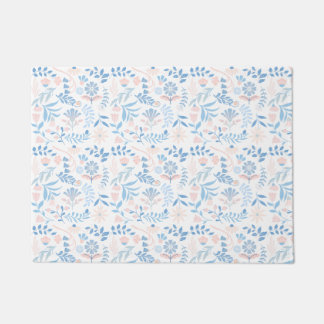 Floral design boho block print blue pink girly fußmatte