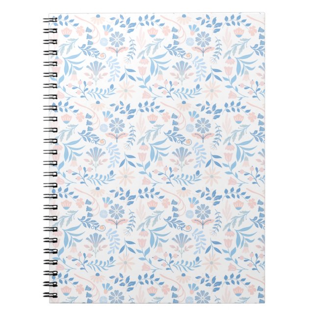 Floral design boho block print blue pink girly notizblock (Vorderseite)