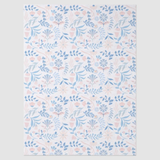 Floral design boho block print blue pink girly seidenpapier (Vorderseite)