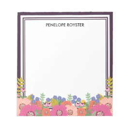 Floral Design Dark Plum White Name Notepad Notizblock