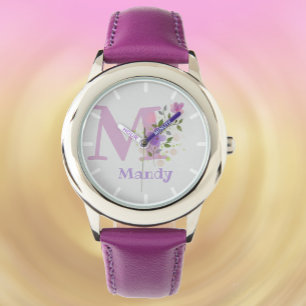 Floral Design with Name & Initial Child's Watch Armbanduhr