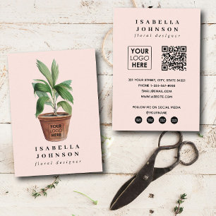 Floral Designer Logo QR Code Social Media Boho Visitenkarte